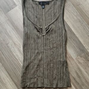 White House Black Market Ribbed Olive Tank Top Metal Decor Accent